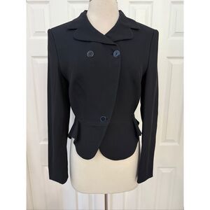 Feraud Navy Blue Waffle Textured Peplum Asymmetrical Avant Garde Blazer 42 10